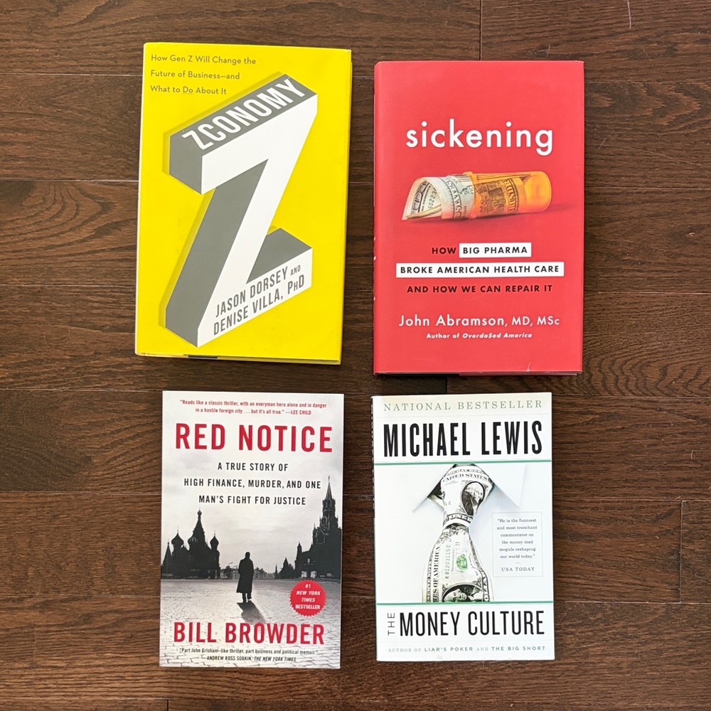 Set of 4 Economics & business books - Michael Lewis, Bill Browder